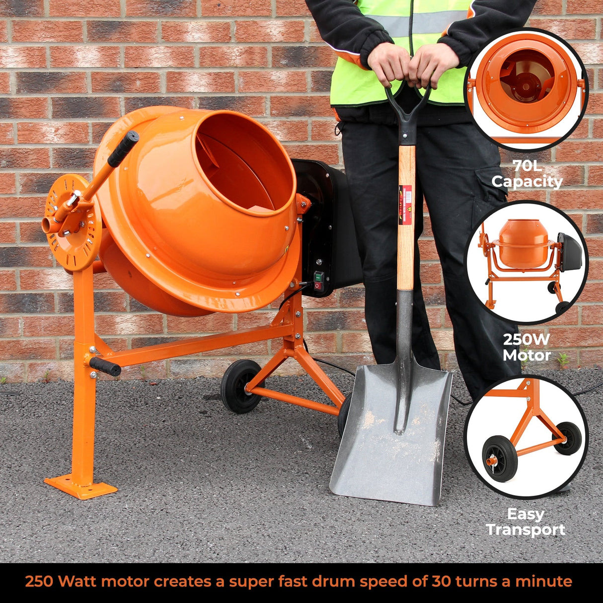 70L T-Mech Electric Cement Mixer With Trowel Set - Used - Very Good