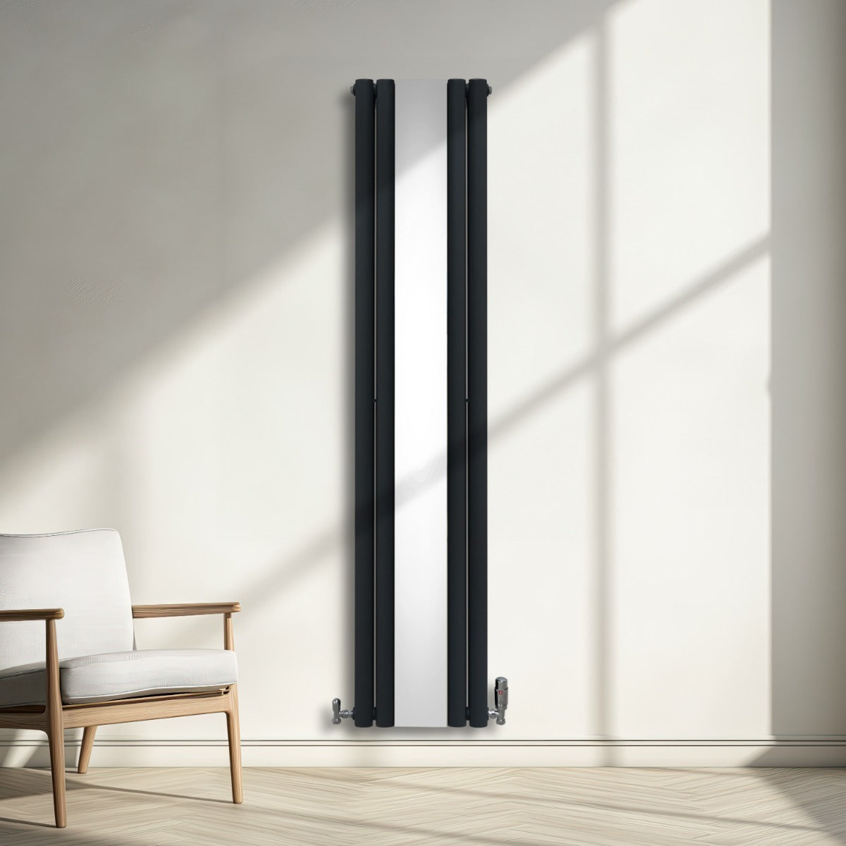 Oval Mirror Radiator & Valves - 1800mm x 380mm - Anthracite Grey - Used - Acceptable