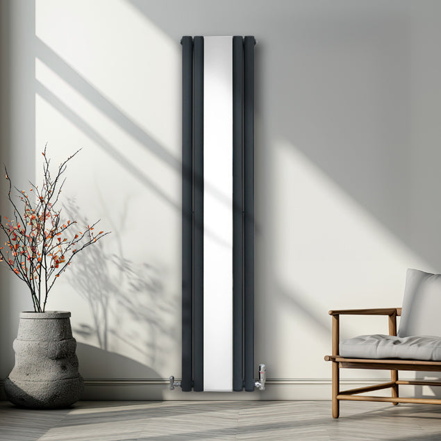 Oval Mirror Radiator & Valves - 1800mm x 380mm - Anthracite Grey - Used - Acceptable
