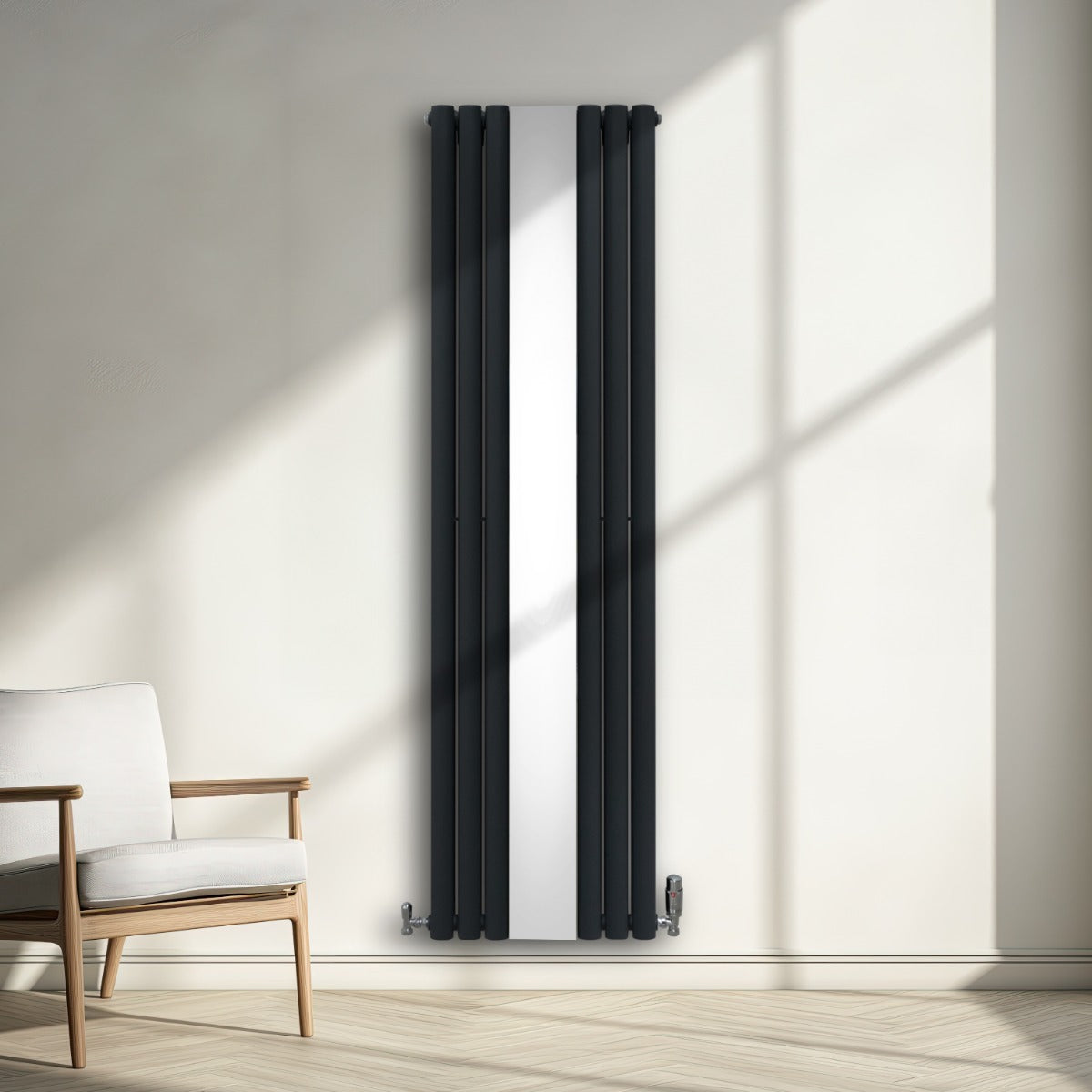 Oval Mirror Radiator & Valves - 1800mm x 500mm - Anthracite Grey - Used - Very Good