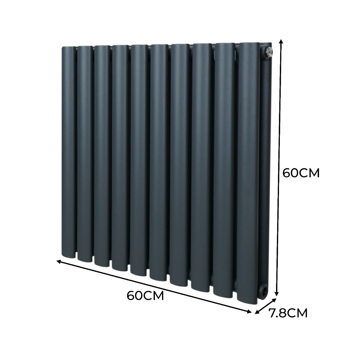 Oval Column Radiator & Valves - 600mm x 600mm – Anthracite Grey - Used - Acceptable