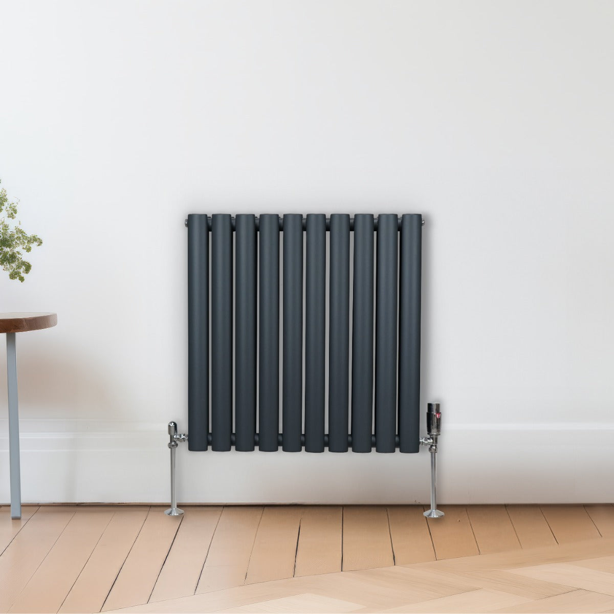 Oval Column Radiator & Valves - 600mm x 600mm – Anthracite Grey - Like New