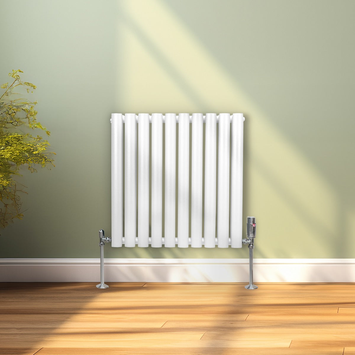 Oval Column Radiator & Valves - 600mm x 600mm – White - Used - Acceptable