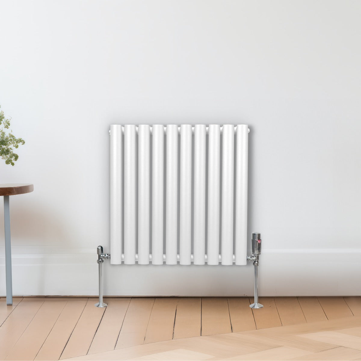 Oval Column Radiator & Valves - 600mm x 600mm – White - Used - Acceptable