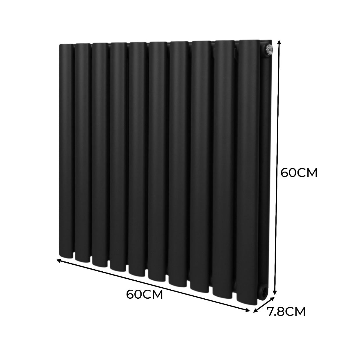 Oval Column Radiator & Valves - 600mm x 600mm – Black - Like New