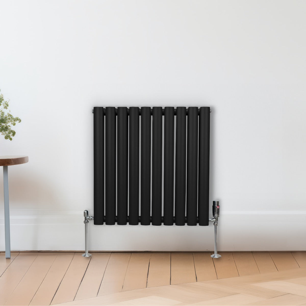 Oval Column Radiator & Valves - 600mm x 600mm – Black - Like New