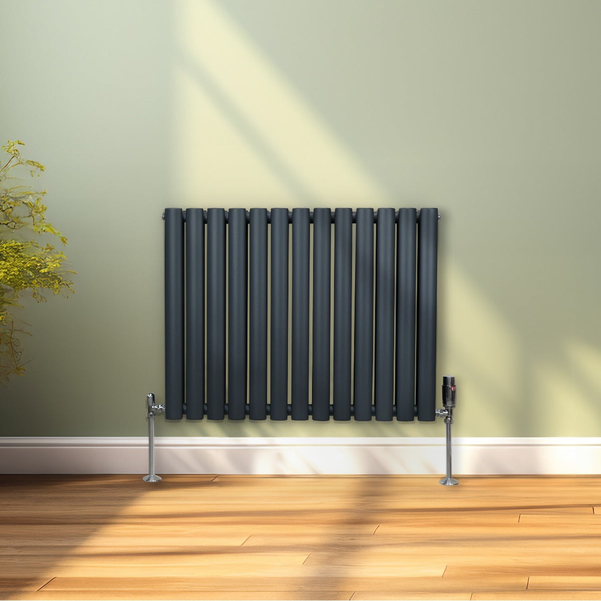 Oval Column Radiator & Valves - 600mm x 780mm – Anthracite Grey - Used - Very Good