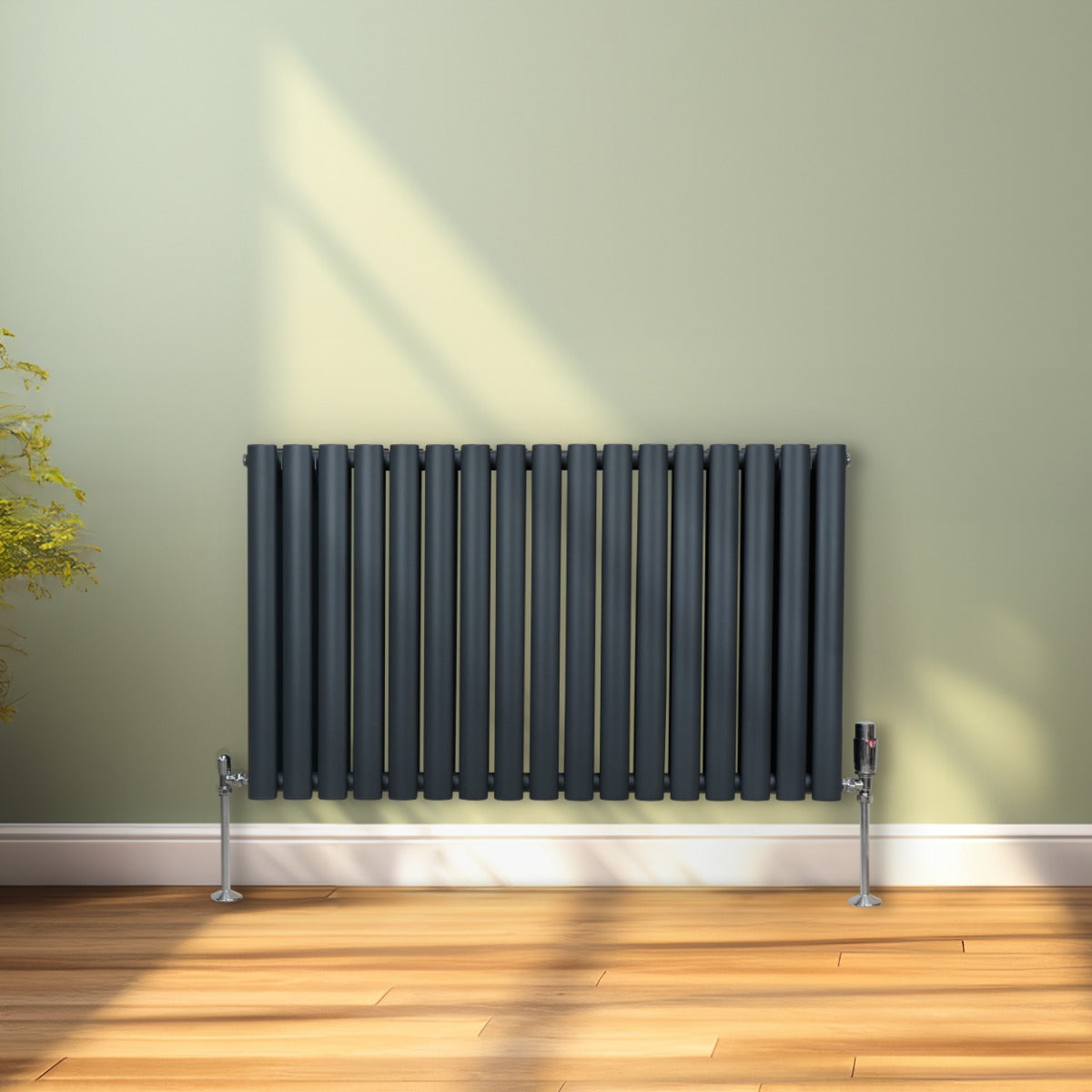 Oval Column Radiator & Valves - 600mm x 1020mm – Anthracite Grey - Used - Good