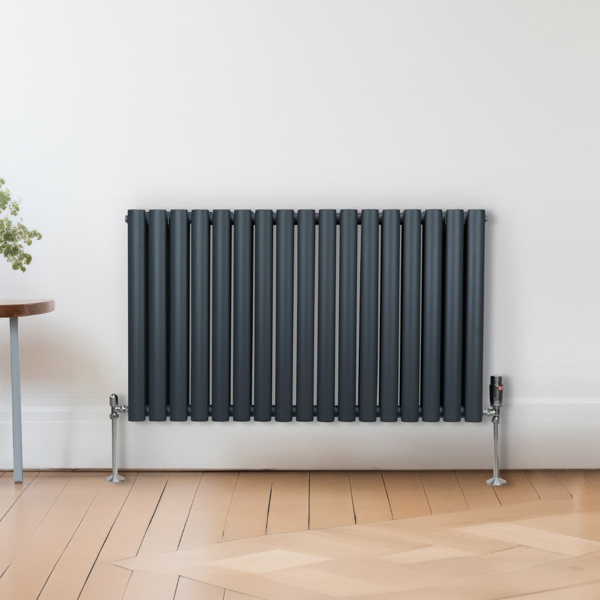 Oval Column Radiator & Valves - 600mm x 1020mm – Anthracite Grey - Used - Good