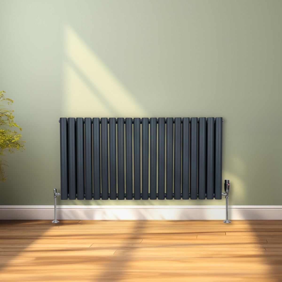 Oval Column Radiator & Valves - 600mm x 1200mm – Anthracite Grey - Used - Good