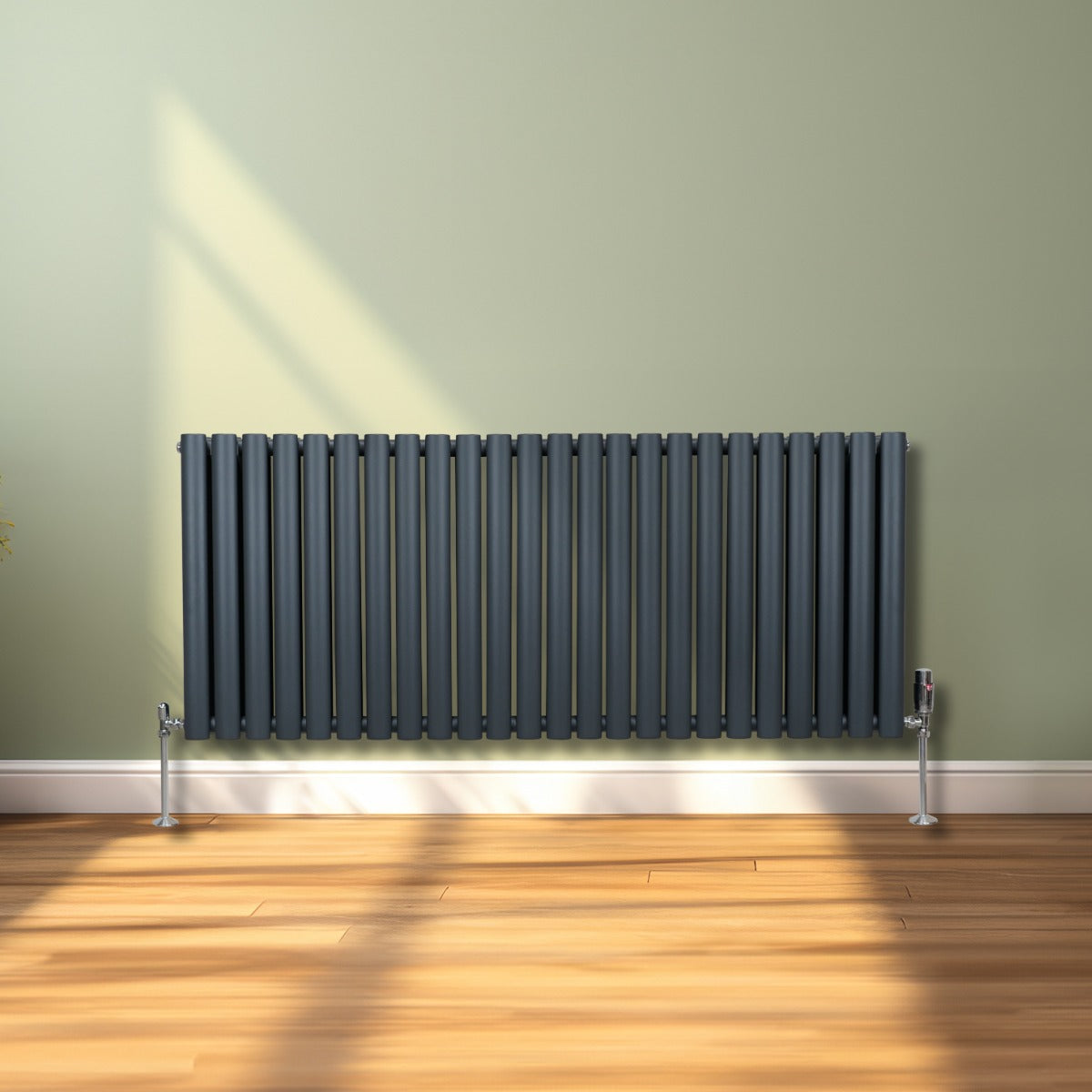 Oval Column Radiator & Valves - 600mm x 1440mm – Anthracite Grey - Used - Very Good