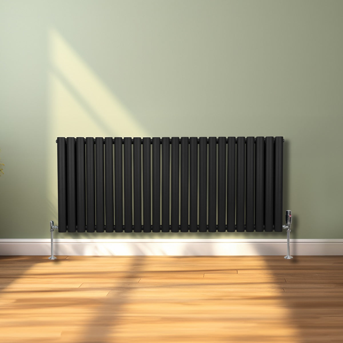 Oval Column Radiator & Valves - 600mm x 1440mm – Black - Like New