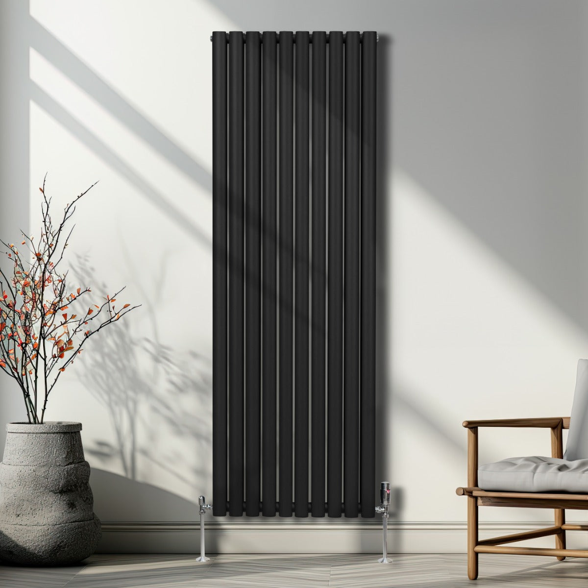 Oval Column Radiator & Valves - 1800mm x 600mm – Black - Used - Very Good