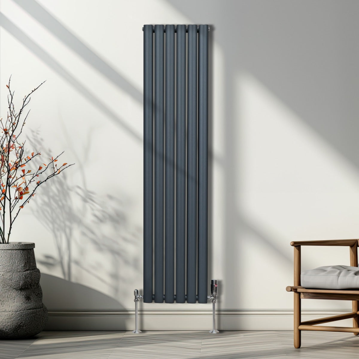 Oval Column Radiator & Valves - 1600mm x 360mm – Anthracite Grey - Used - Very Good