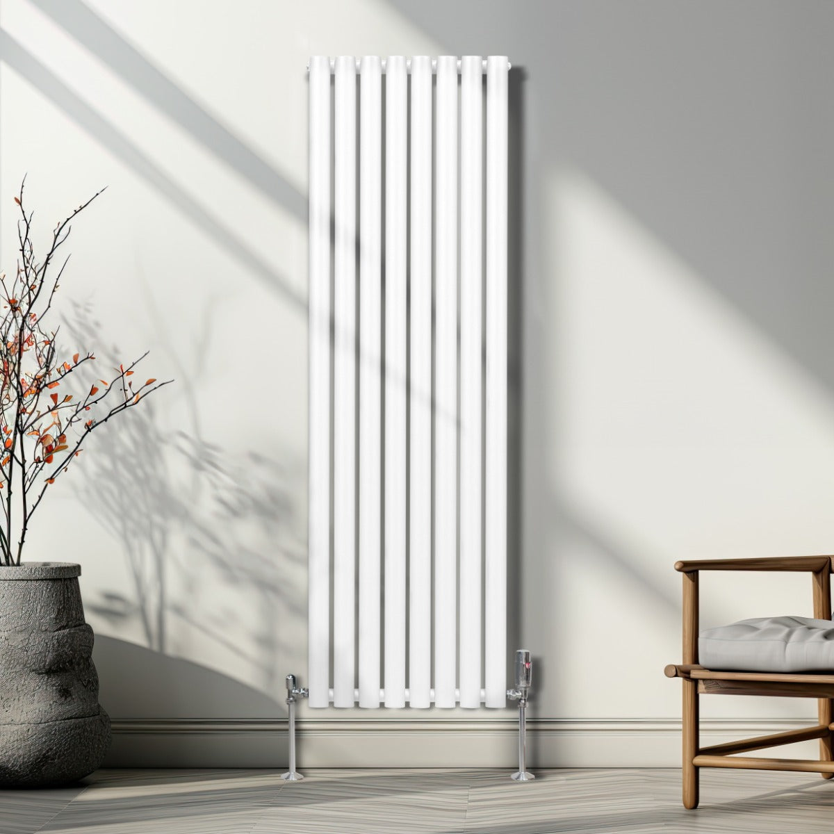 Oval Column Radiator & Valves - 1600mm x 480mm – White - Used - Good