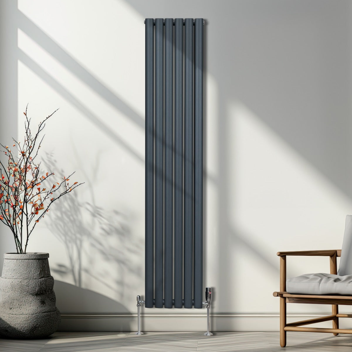 Oval Column Radiator & Valves - 1800mm x 360mm – Anthracite Grey - Like New