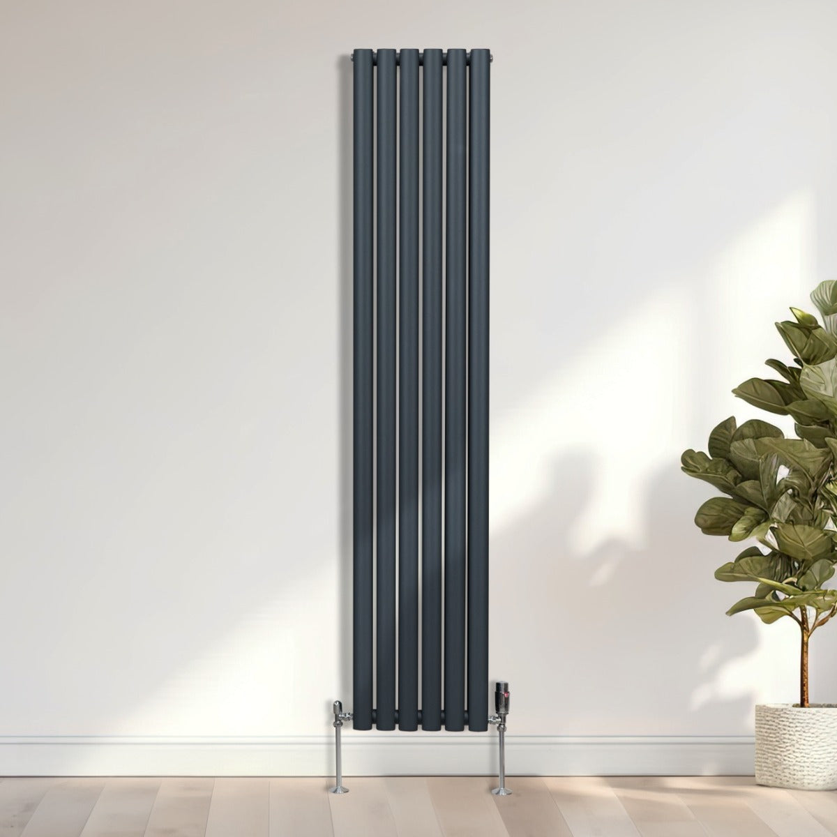 Oval Column Radiator & Valves - 1800mm x 360mm – Anthracite Grey - Like New