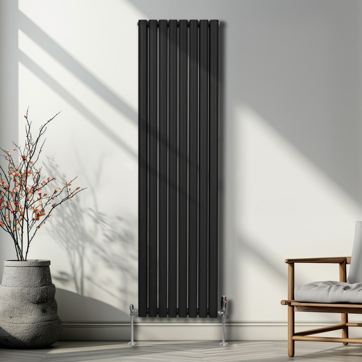Oval Column Radiator & Valves - 1800mm x 480mm – Black - Like New