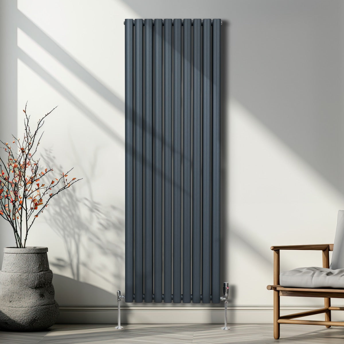 Oval Column Radiator & Valves - 1800mm x 600mm – Anthracite Grey - Used - Very Good