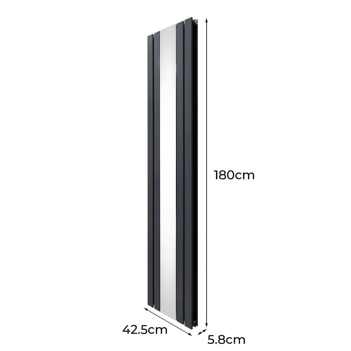 Flat Mirror Radiator & Valves - 1800mm x 425mm - Anthracite Grey - Used - Very Good