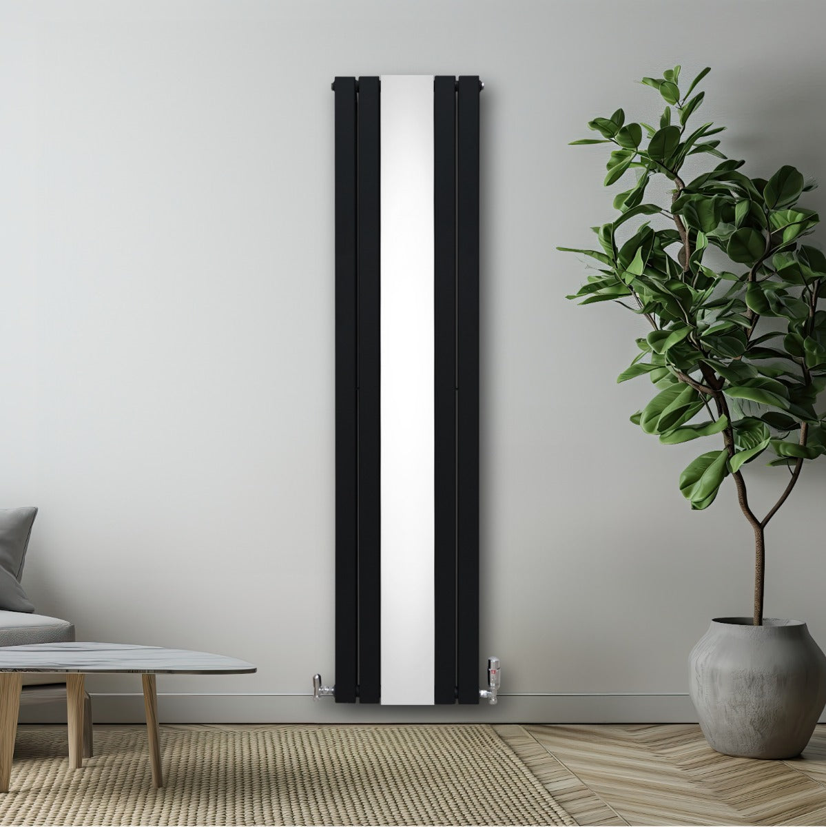 Flat Mirror Radiator & Valves - 1800mm x 425mm - Black - Used - Acceptable