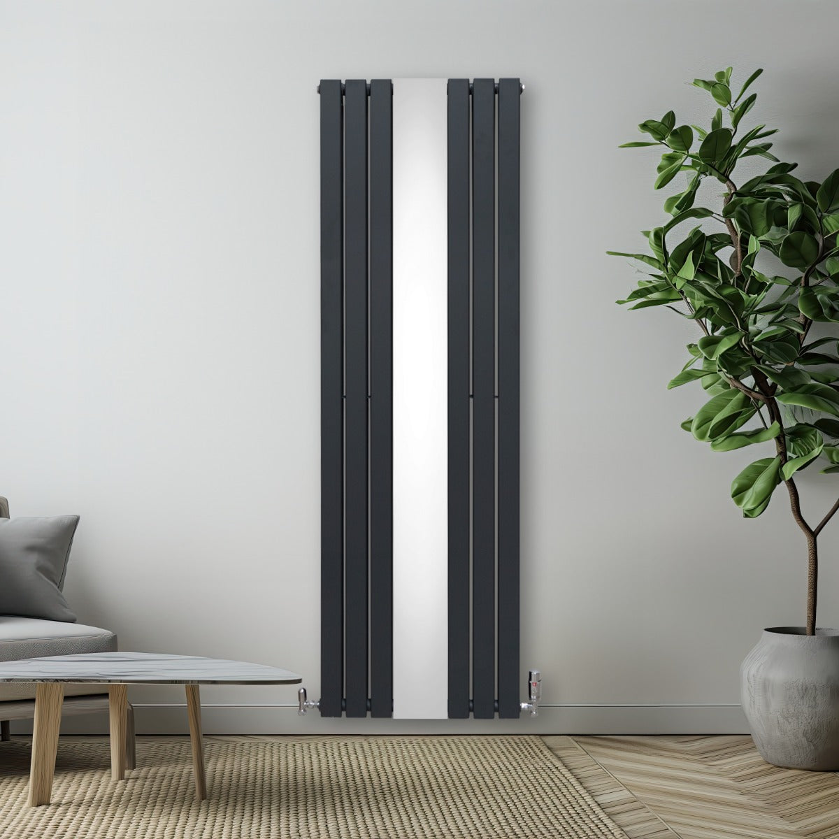 Flat Mirror Radiator & Valves - 1800mm x 565mm - Anthracite Grey - Used - Acceptable