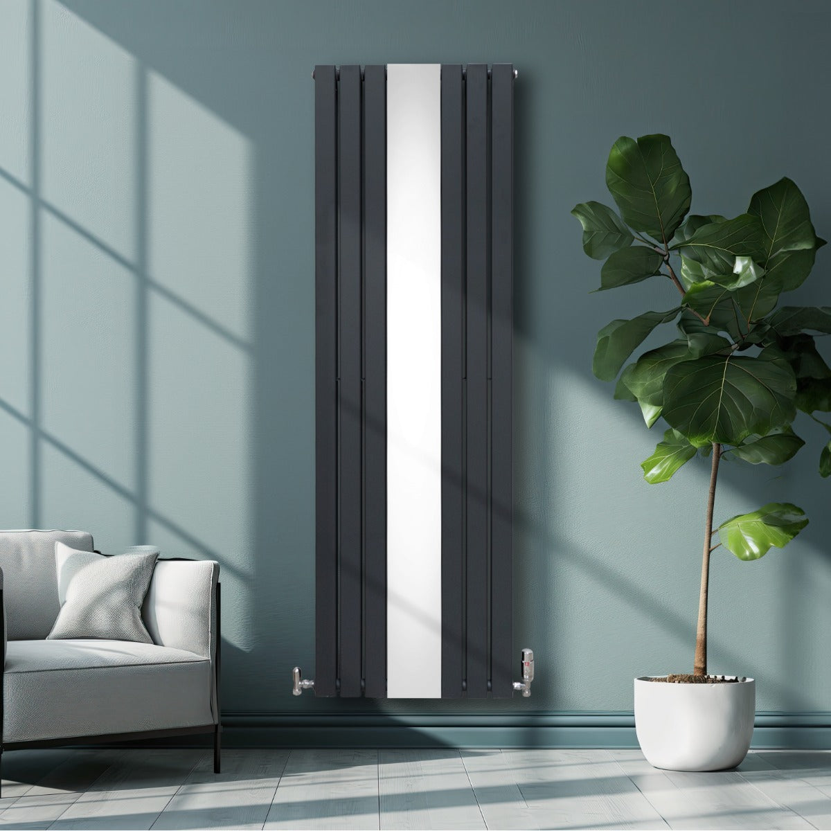 Flat Mirror Radiator & Valves - 1800mm x 565mm - Anthracite Grey - Used - Acceptable