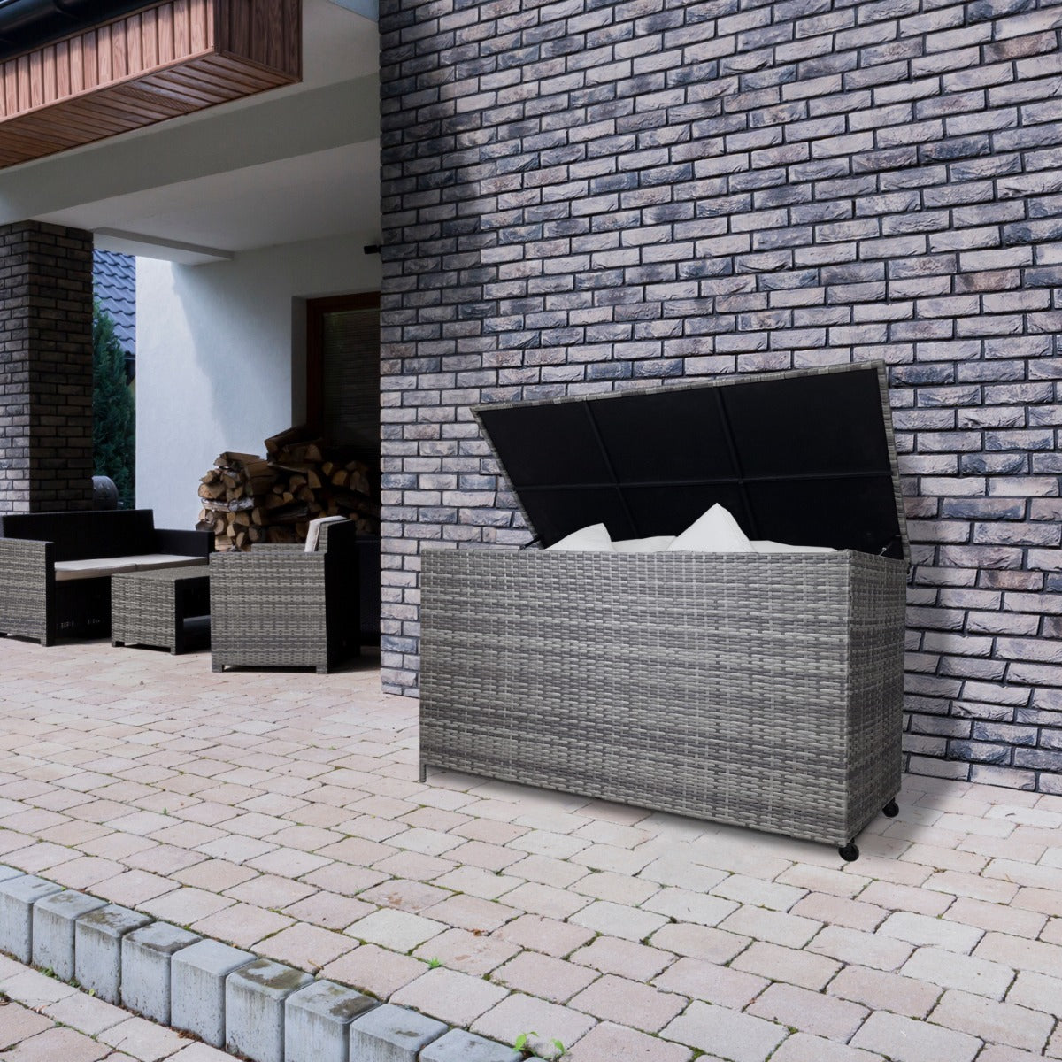 Rattan Cushion Storage Box - Grey - Used - Acceptable