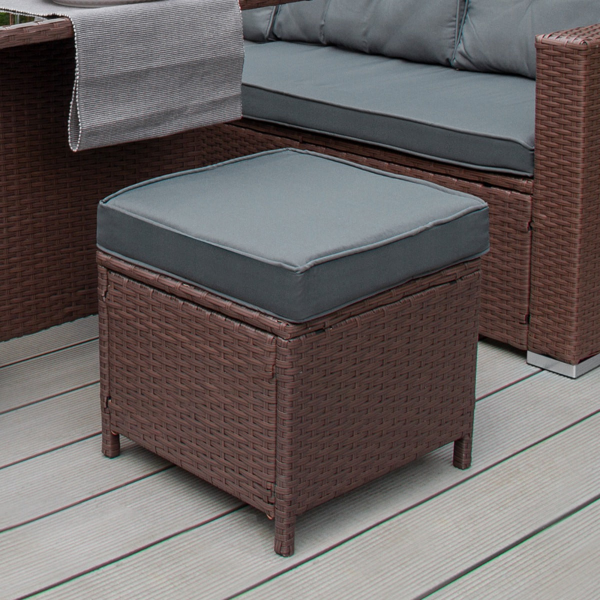 Rattan Corner Set & Cushion Storage Box - Brown - Used - Acceptable