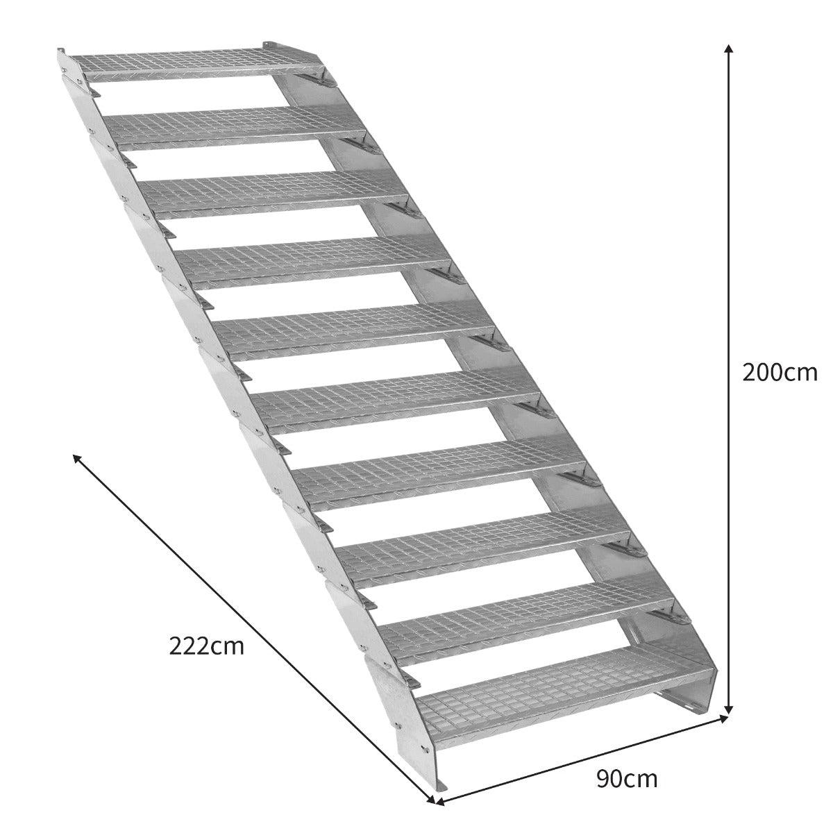 Adjustable 10 Section Galvanised Staircase - 900mm Wide - Like New