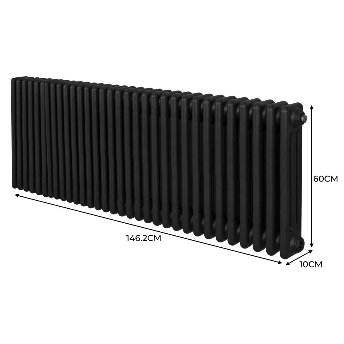 Traditional 3 Column Radiator - 600 x 1462mm - Black - Used - Good
