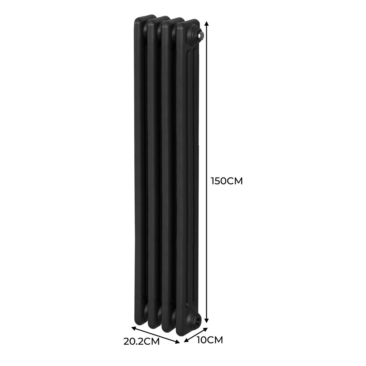 Traditional 3 Column Radiator - 1500 x 202mm - Black - Used - Very Good