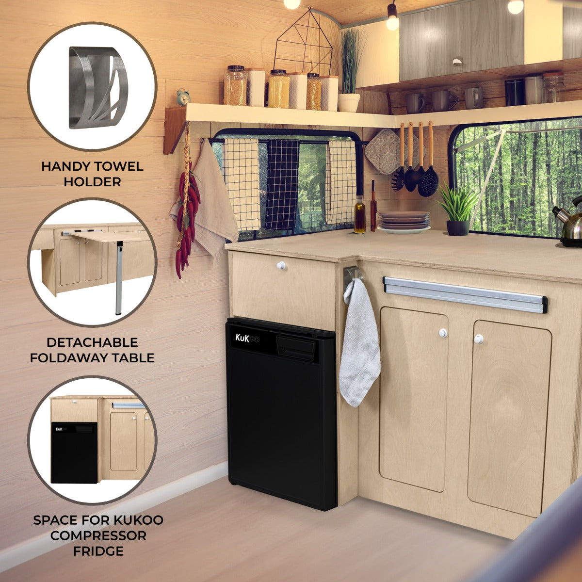 Camper Kitchen Pod & Black Compressor Fridge - RHD - Like New
