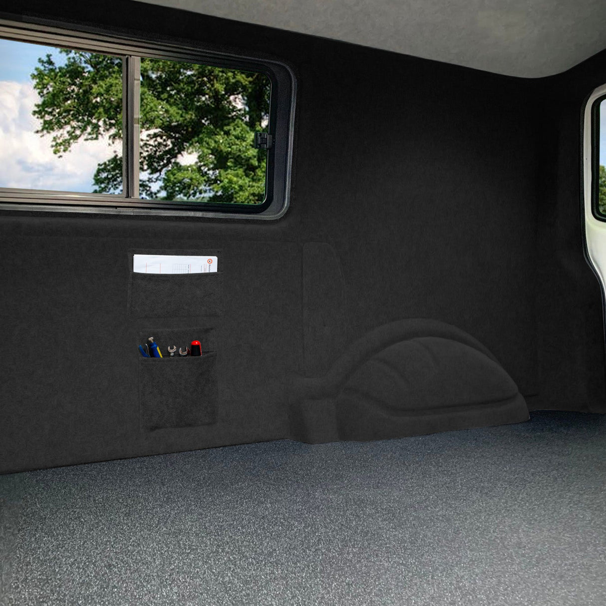 Anthracite Grey Van Carpet Lining, Storage Pouches & Adhesive Glue - Used - Acceptable
