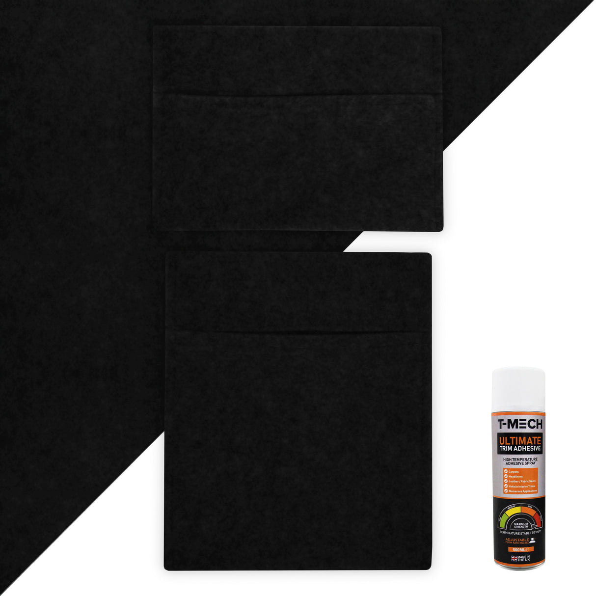 Black Van Carpet Lining, Storage Pouches & Adhesive Glue - Used - Acceptable