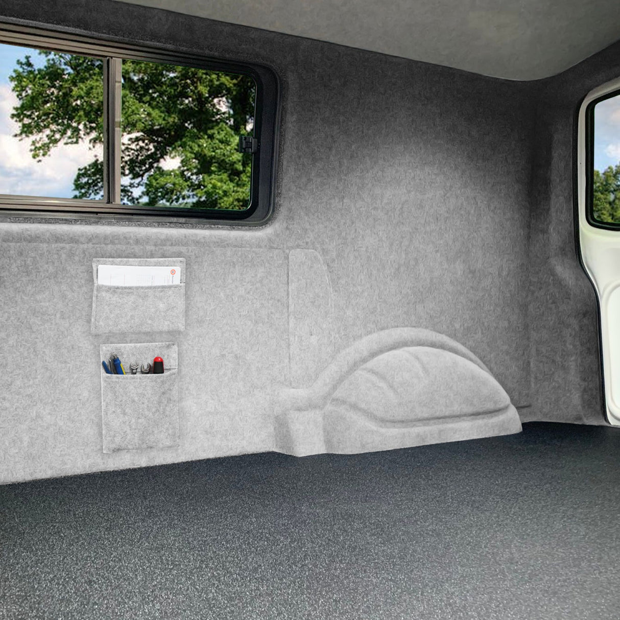 Silver Grey Van Carpet Lining, Storage Pouches & Adhesive Glue - Used - Acceptable