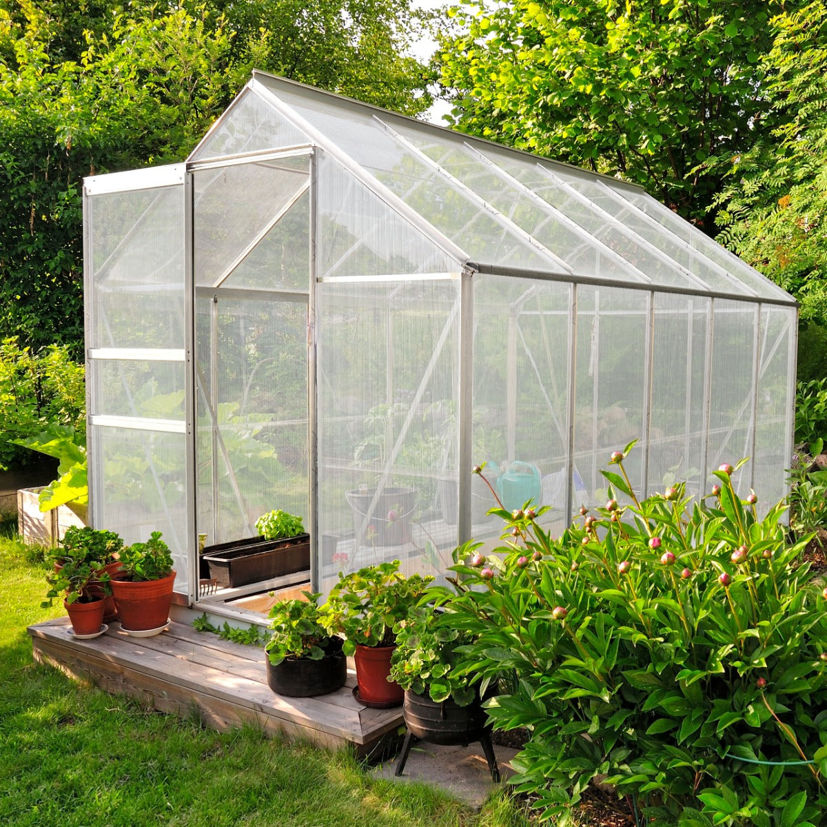 Polycarbonate Greenhouse 6ft x 10ft with Base – Silver - Like New