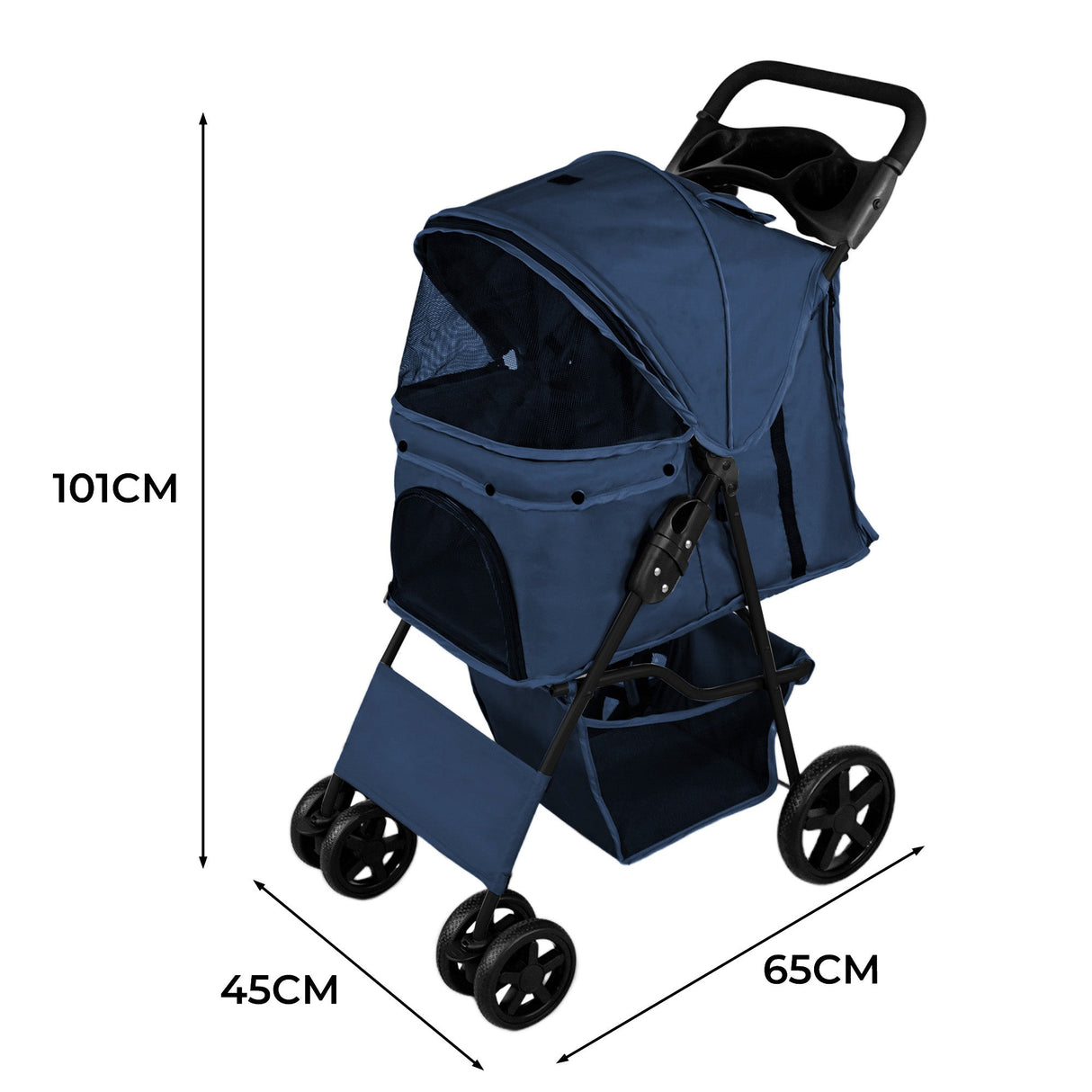 Pet Stroller with Rain Cover – Navy Blue - Like New