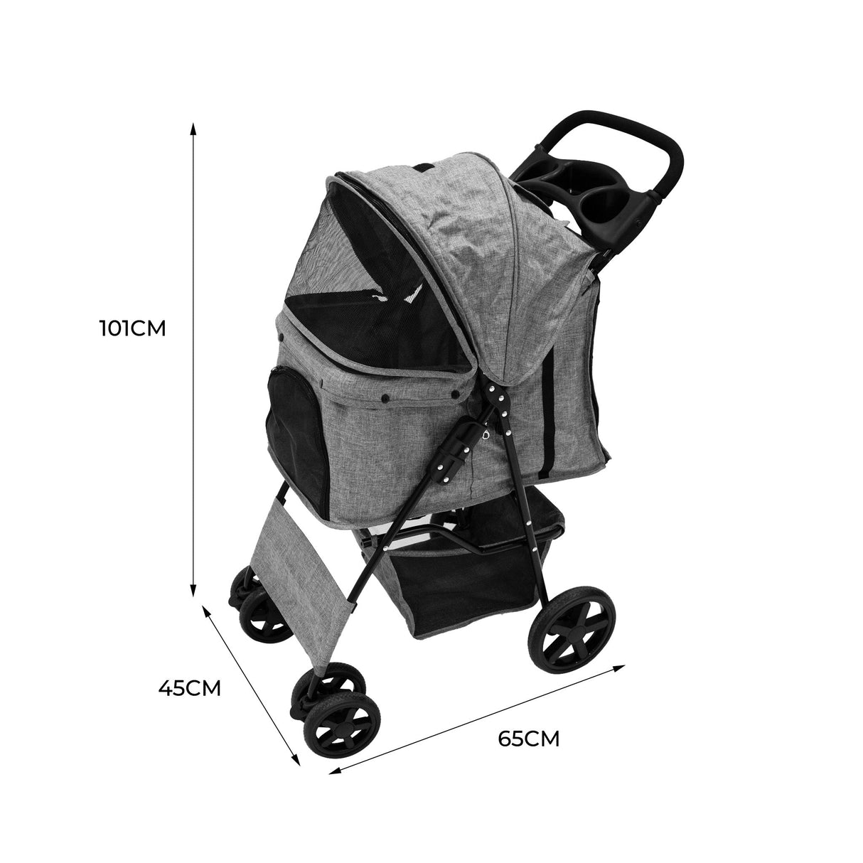 Pet Stroller with Rain Cover - Woven Grey - Used - Very Good