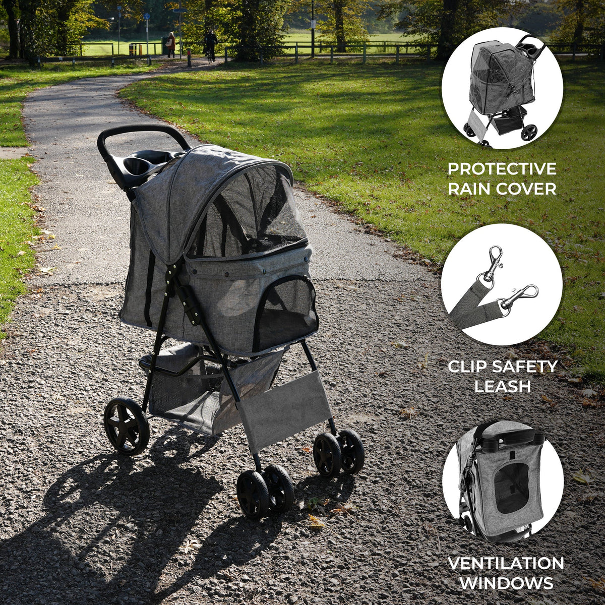 Pet Stroller with Rain Cover - Woven Grey - Used - Acceptable