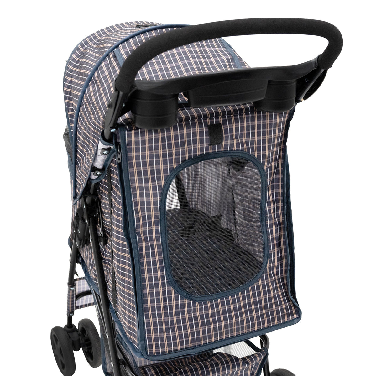 Pet Stroller with Rain Cover – Blue Tartan - Used - Good