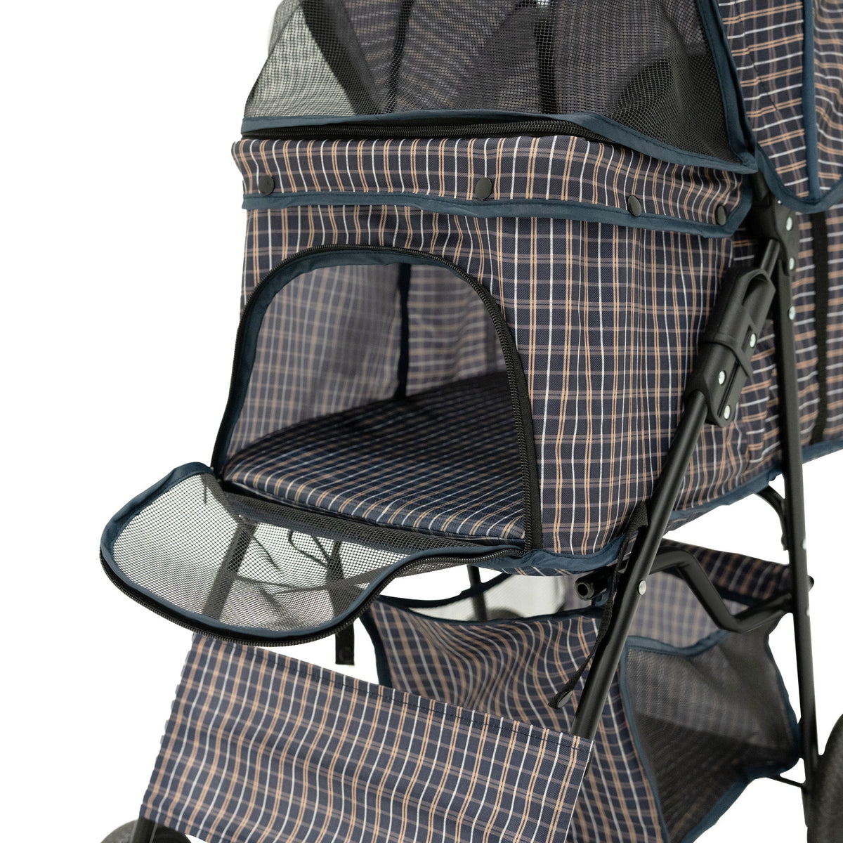 Pet Stroller with Rain Cover – Blue Tartan - Used - Acceptable