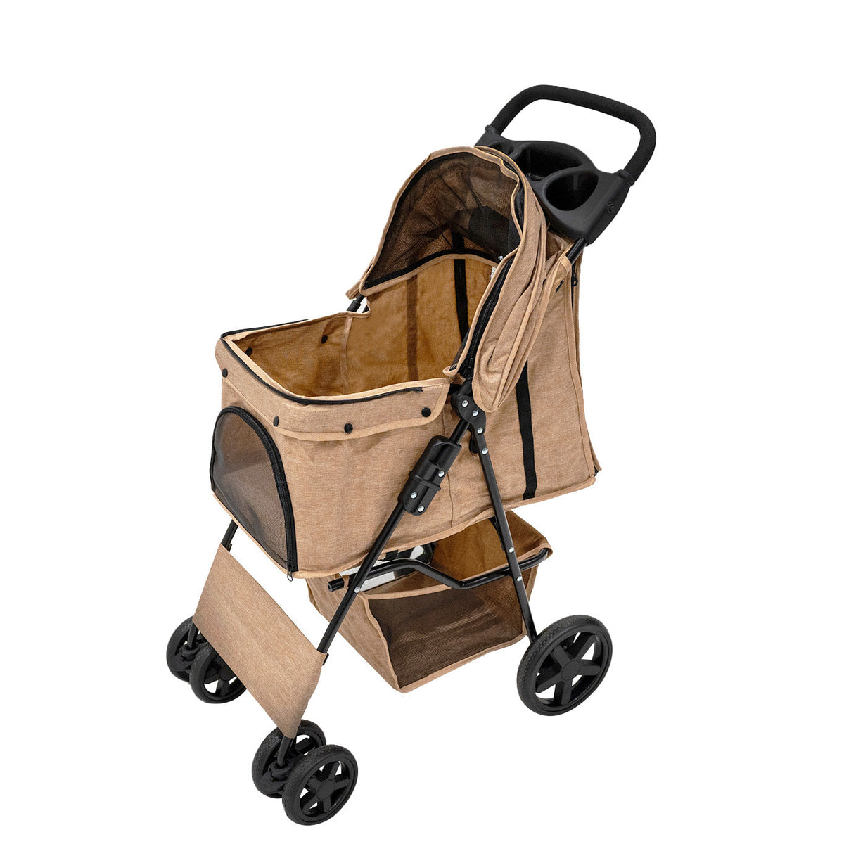 Pet Stroller with Rain Cover – Woven Beige - Used - Acceptable