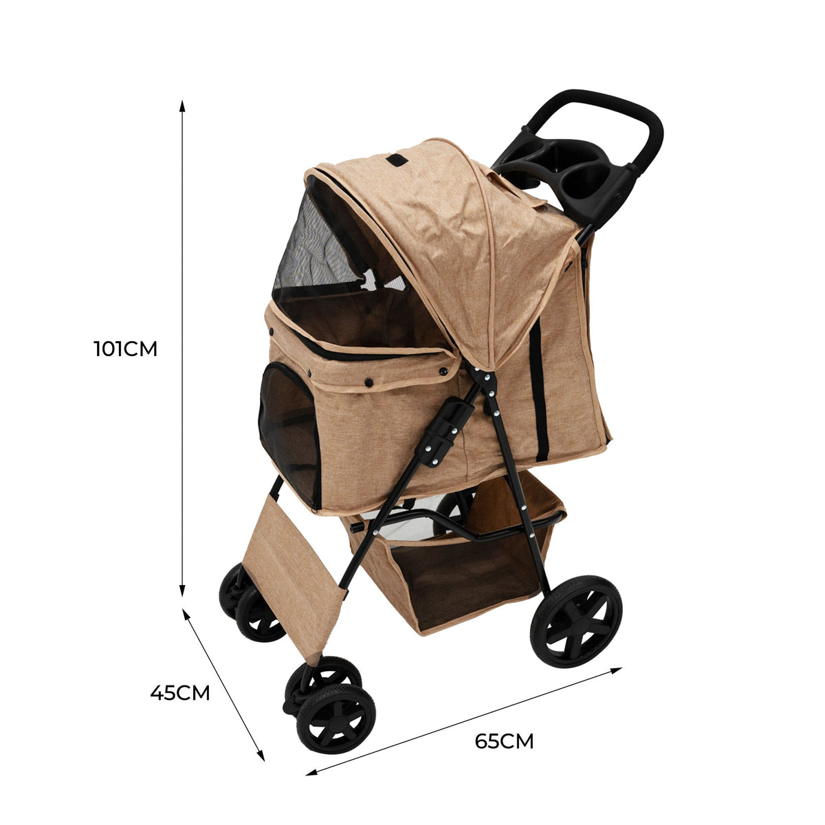 Pet Stroller with Rain Cover – Woven Beige - Used - Acceptable