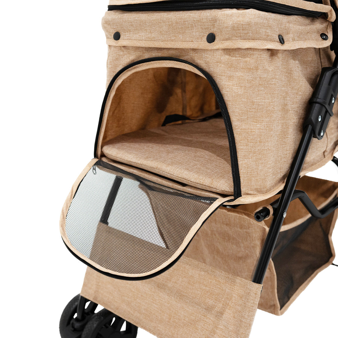 Pet Stroller with Rain Cover – Woven Beige - Used - Acceptable