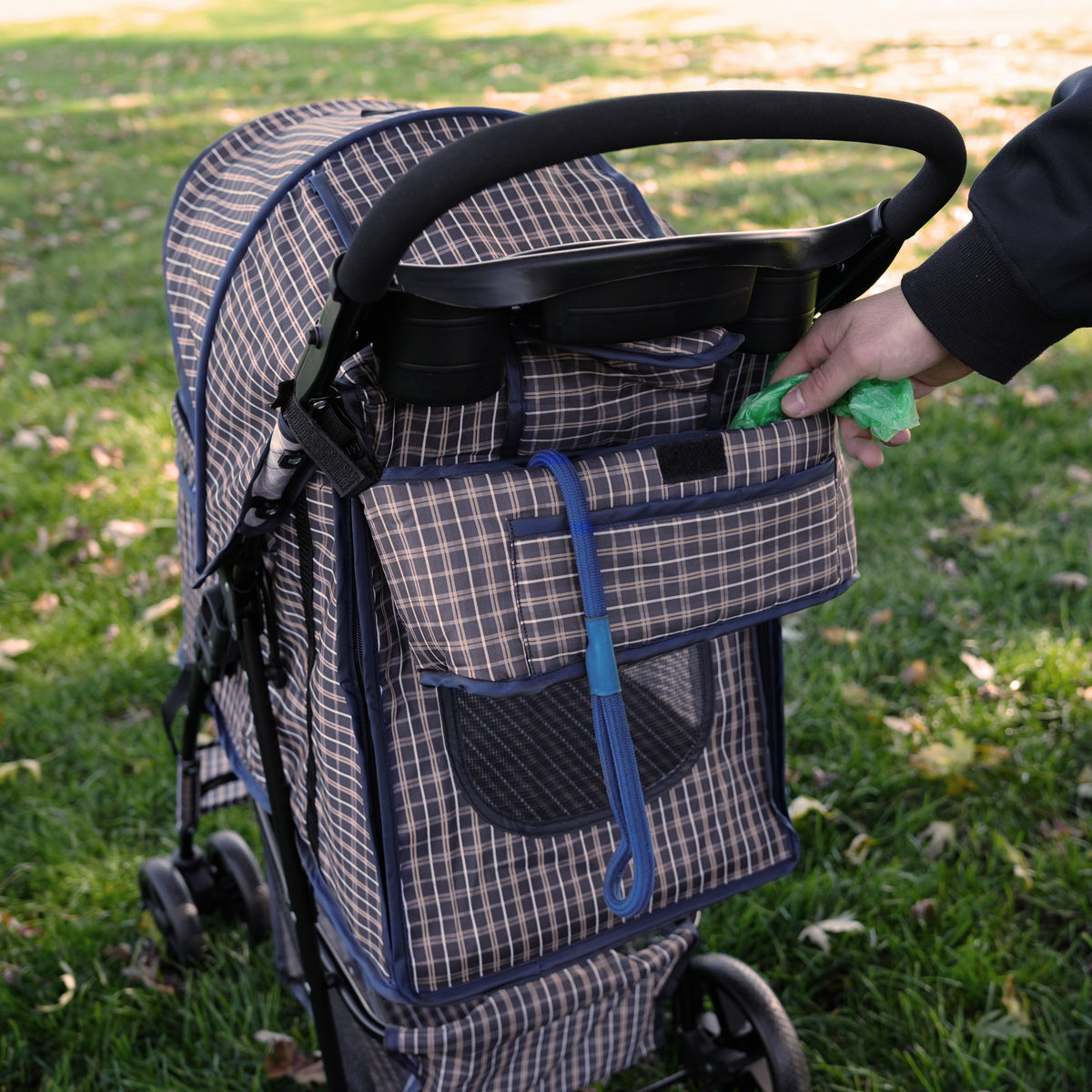 Pet Stroller Caddy Bag - Blue Tartan - Like New