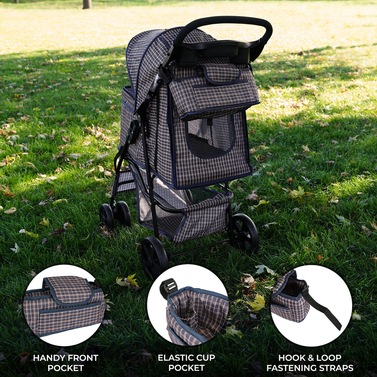 Pet Stroller Caddy Bag - Blue Tartan - Like New