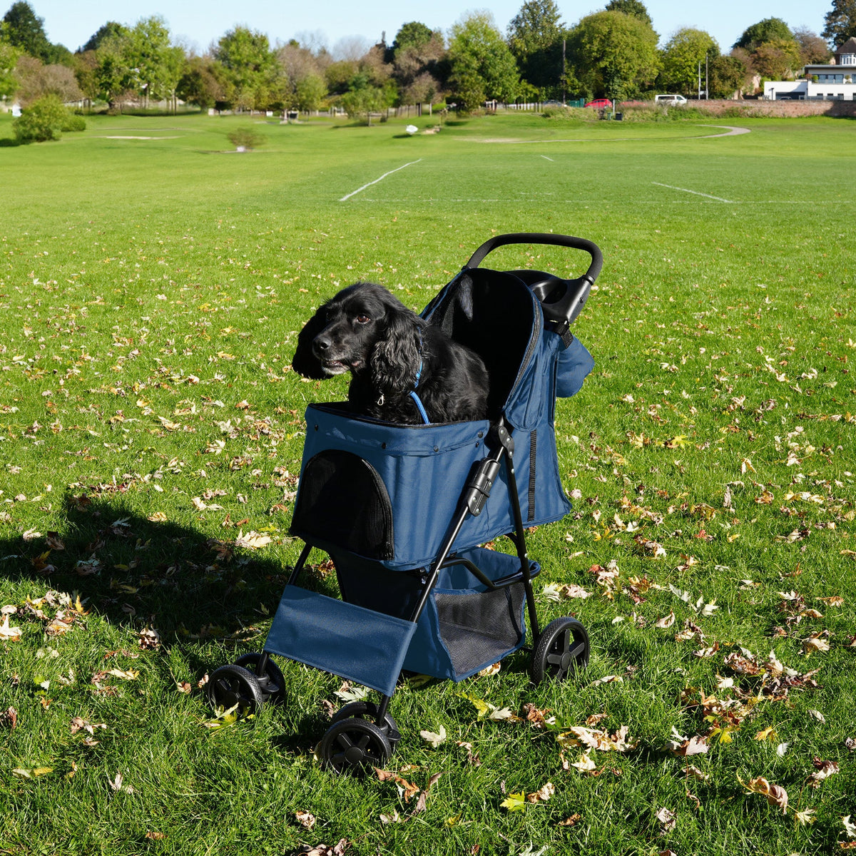 Pet Stroller with Rain Cover & Caddy Bag - Navy Blue - Used - Acceptable