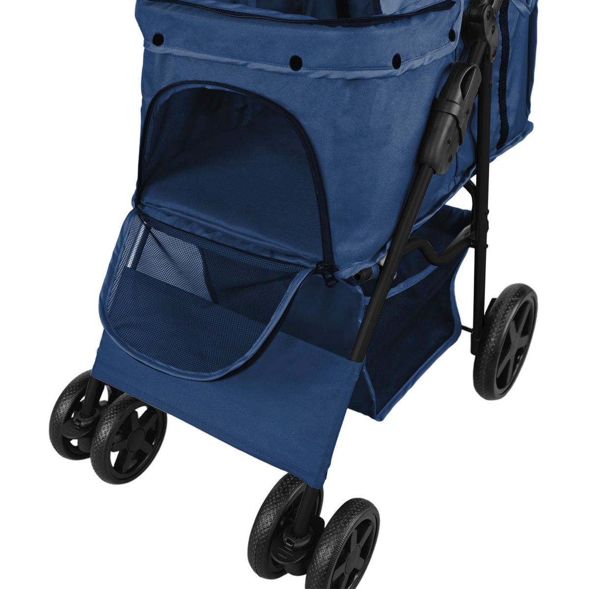 Pet Stroller with Rain Cover & Caddy Bag - Navy Blue - Like New