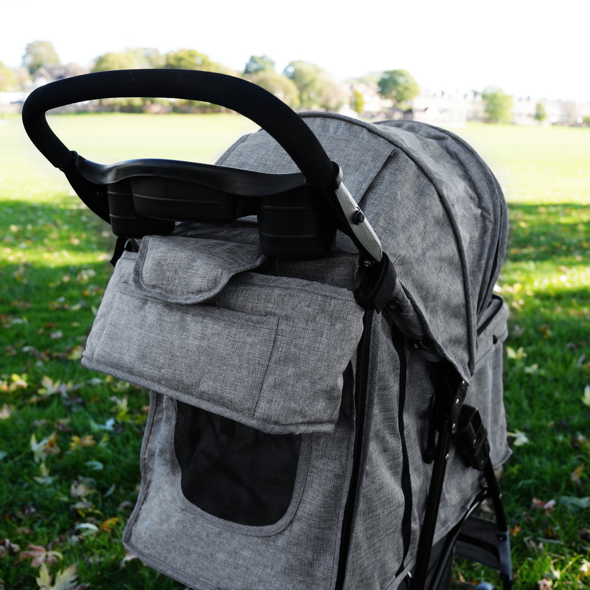 Pet Stroller with Rain Cover & Caddy Bag - Woven Grey - Used - Very Good